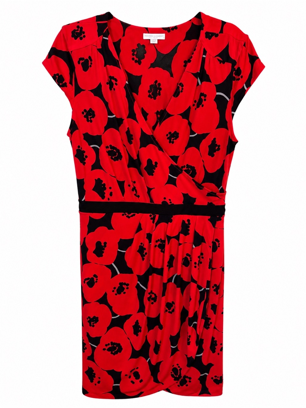 Red & Black Floral Wrap midi Spring Dress XL